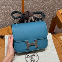 에르메스 Hermes Constance 19cm Epsom 75 Blue jean/silver
