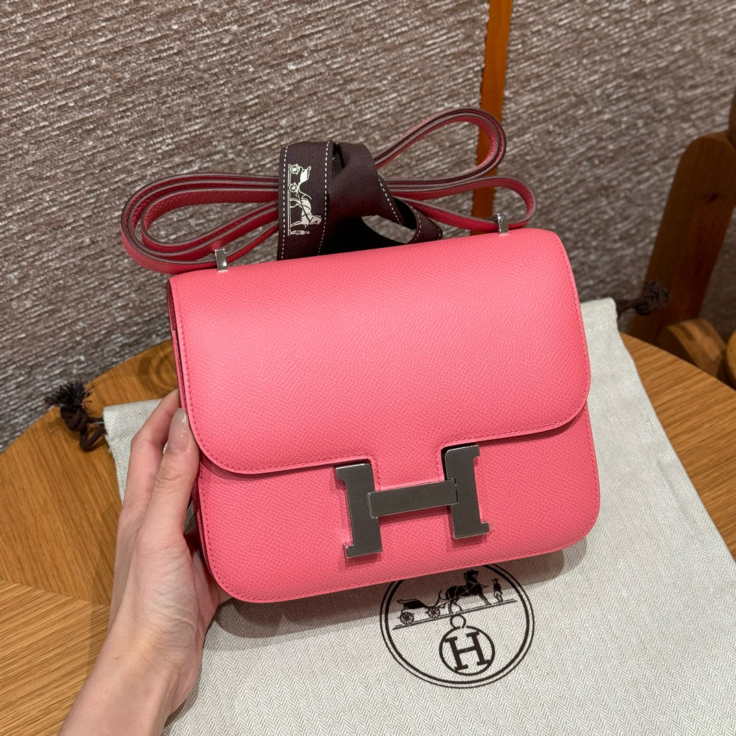 에르메스 Hermes Constance 19cm Epsom U5 Rose lipstick/silver