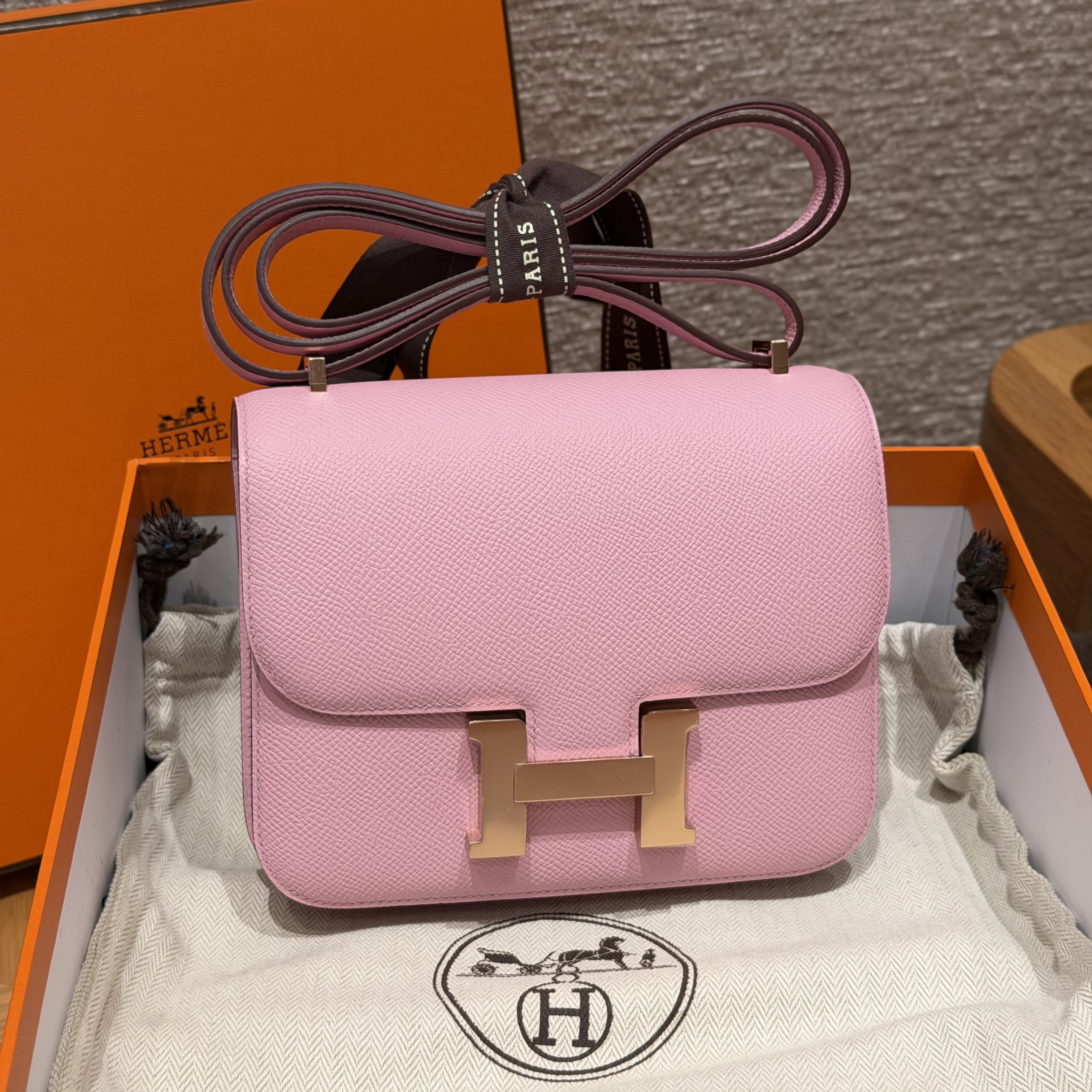 에르메스 Hermes Constance 19cm Epsom X9 mauve/gold