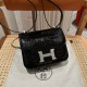 에르메스 Hermes Constance 19cm Alligator shiny crocodile 89 Noir/silver