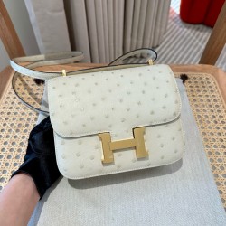 에르메스 Hermes Constance 19cm KK ostrich 3C Parchemin/gold