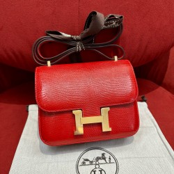 에르메스 Hermes Constance 19cm Lizard Q5 Rouge casaque/gold