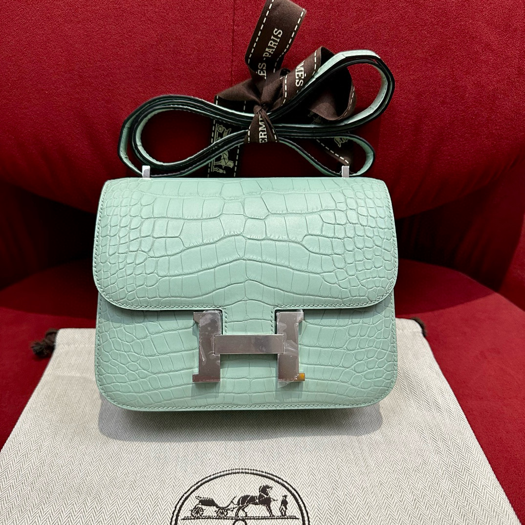에르메스 Hermes Constance 19cm Matte Alligator 6W Menthe/silver