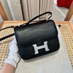 에르메스 Hermes Constance 19cm Matte Alligator 89 Noir/silver