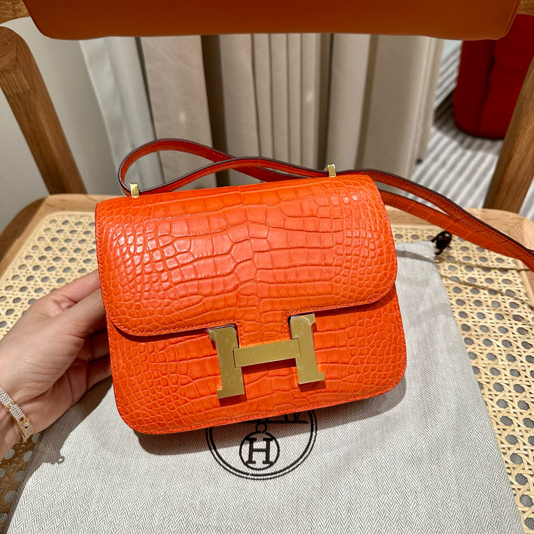 에르메스 Hermes Constance 19cm Matte Alligator 93 Orange/gold