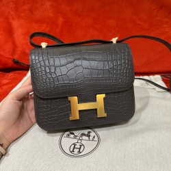 에르메스 Hermes Constance 19cm Porosus 88 Graphite/gold