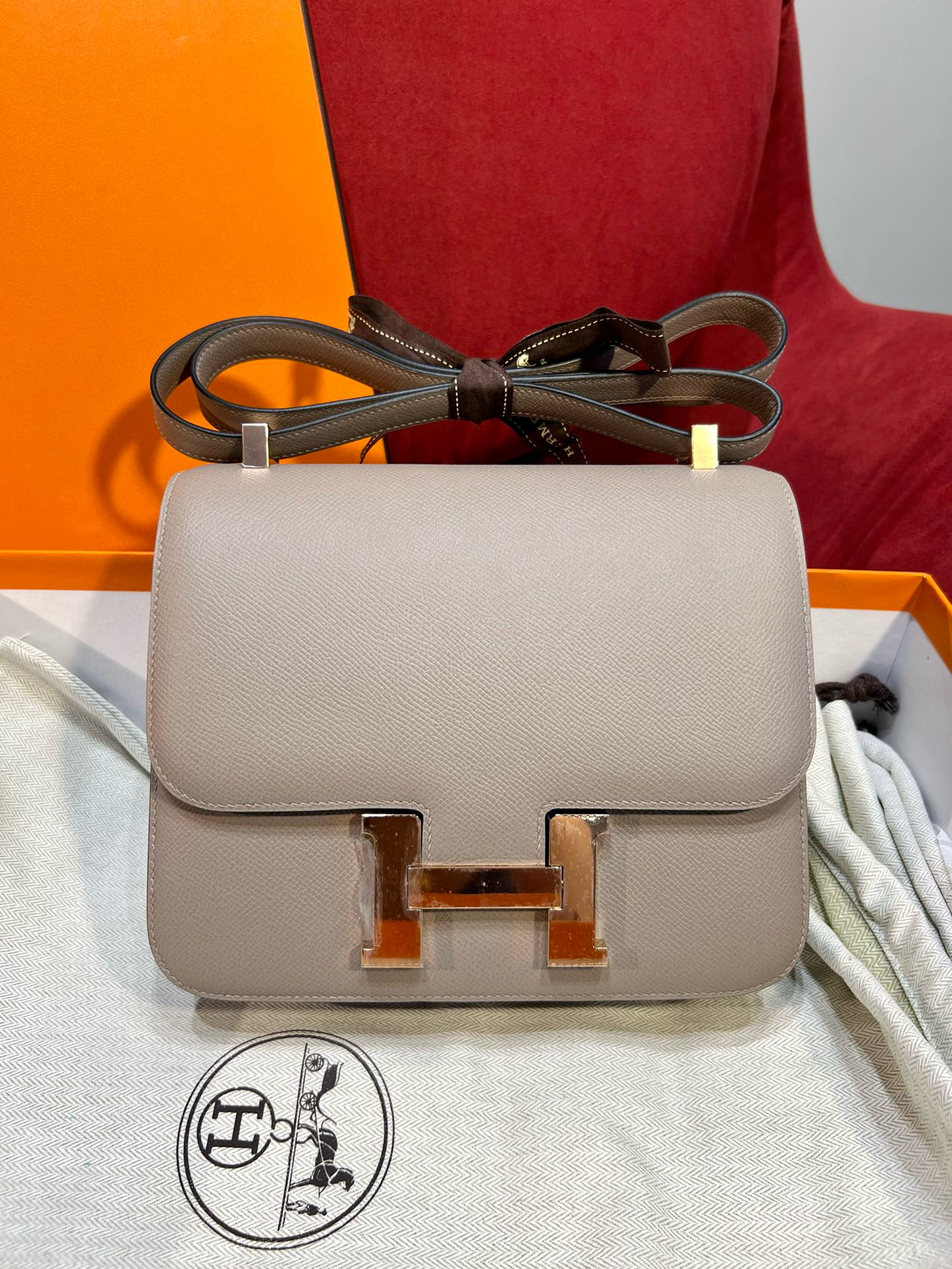 에르메스 Hermes Constance 24cm Epsom M8 Girs Asphalte/Rose gold