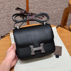에르메스 Hermes Constance with mirror 19cm chèvre 89 noir/silver