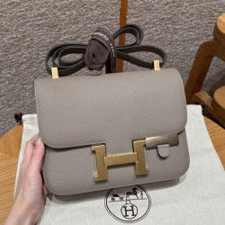 에르메스 Hermes Constance with mirror 19cm Epsom M8 Girs Asphalte/gold