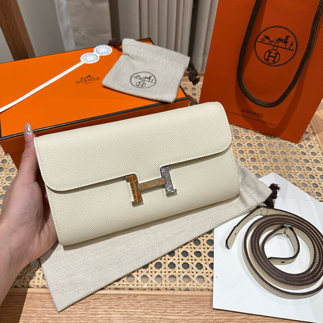에르메스 Hermes Constance to go 20cm Epsom i2 Nata/Lizard silver Croco