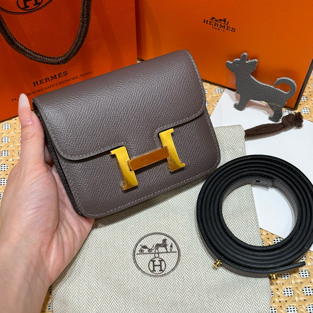 에르메스 Hermes Constance slim 12.4cm Epsom 8F Gris etain/gold