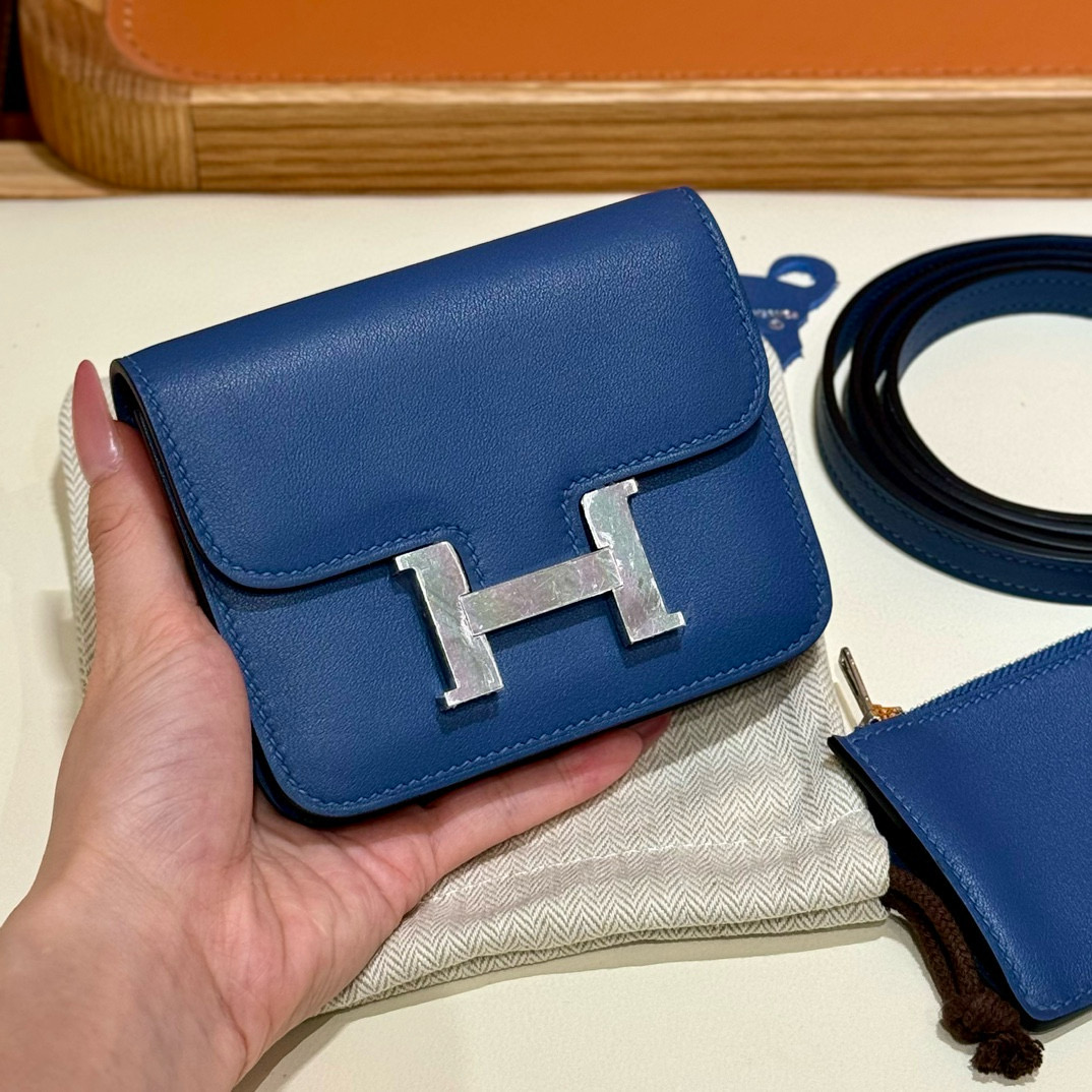 에르메스 Hermes Constance slim 12.4cm Swift S4 Deep Blue/silver