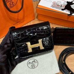 에르메스 Hermes Constance slim 12.4cm Alligator 89 Noir/gold