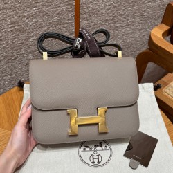 에르메스 Hermes Constance with mirror 24cm Epsom M8 Gris Asphalte/gold