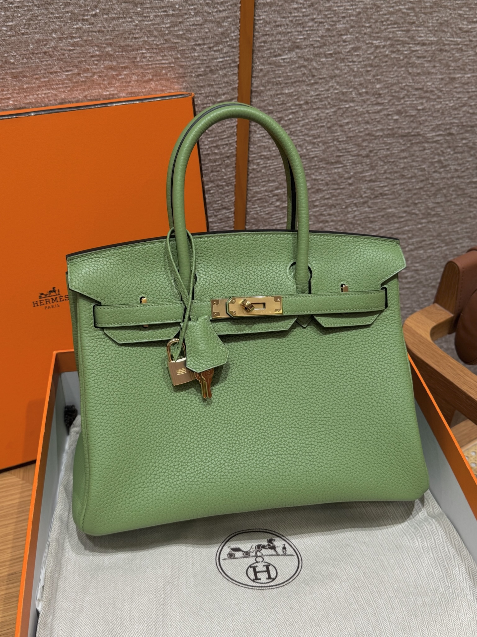 에르메스 Hermes Birkin 30cm Togo 3i Vert Criquent/gold