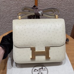 에르메스 Hermes Constance 24cm KK ostrich 3C Parchemin/gold