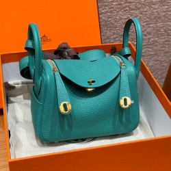 에르메스 Hermes Mini Lindy 19cm Clemence U1 Vert vertone/gold