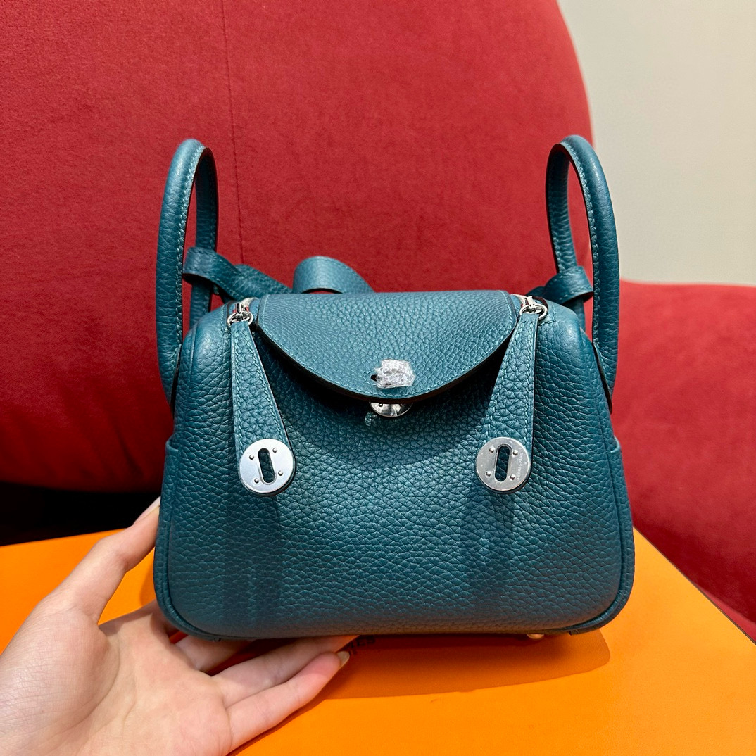 에르메스 Hermes Mini Lindy 19cm Clemence WO Bosphore/silver