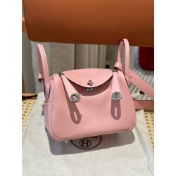 에르메스 Hermes Mini Lindy 19cm Swift 3Q Rose Sakura/silver