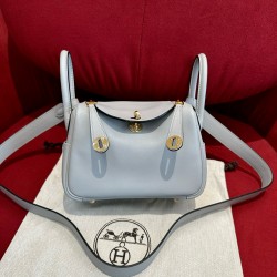 에르메스 Hermes Mini Lindy 19cm Swift 4Z Girs Mouette/gold