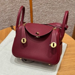 에르메스 Hermes Mini Lindy 19cm Togo 57 Bordeaux/gold