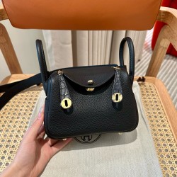 에르메스 Hermes Mini Lindy 19cm Togo 89 Noir/gold