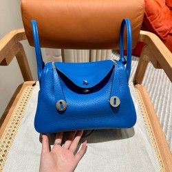 에르메스 Hermes Lindy 26cm Clemence 0F Blue Frida/silver
