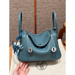 에르메스 Hermes Lindy 26cm Clemence 75 Blue Jean/silver