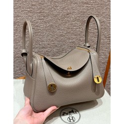 에르메스 Hermes Lindy 26cm Clemence M8 Gris Asphalte/gold