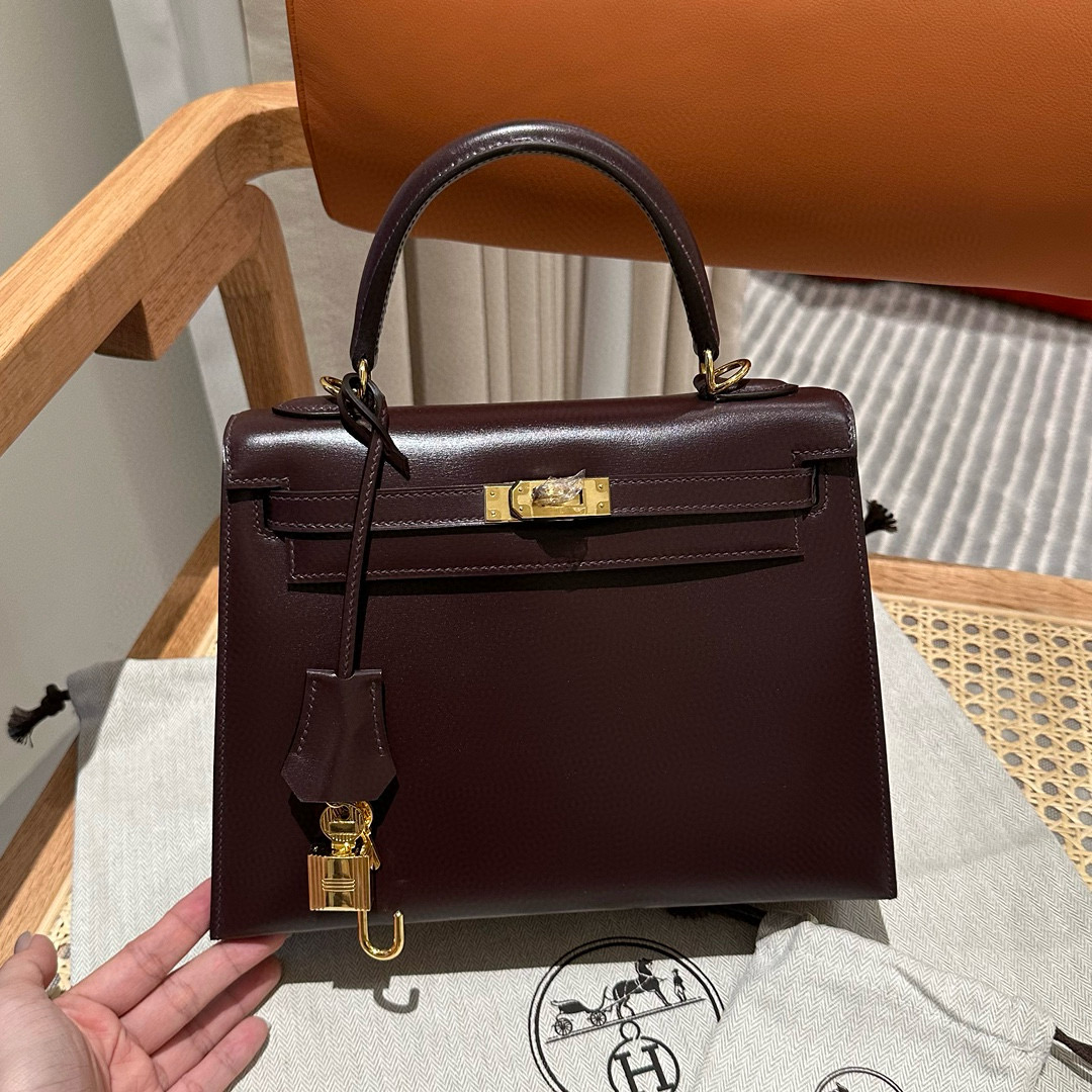 에르메스 Hermes Kelly 25cm Box 47 Chocolat/gold