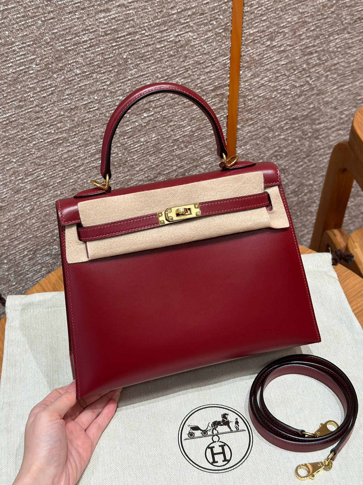 에르메스 Hermes Kelly 25cm Box 55 Rouge H/gold