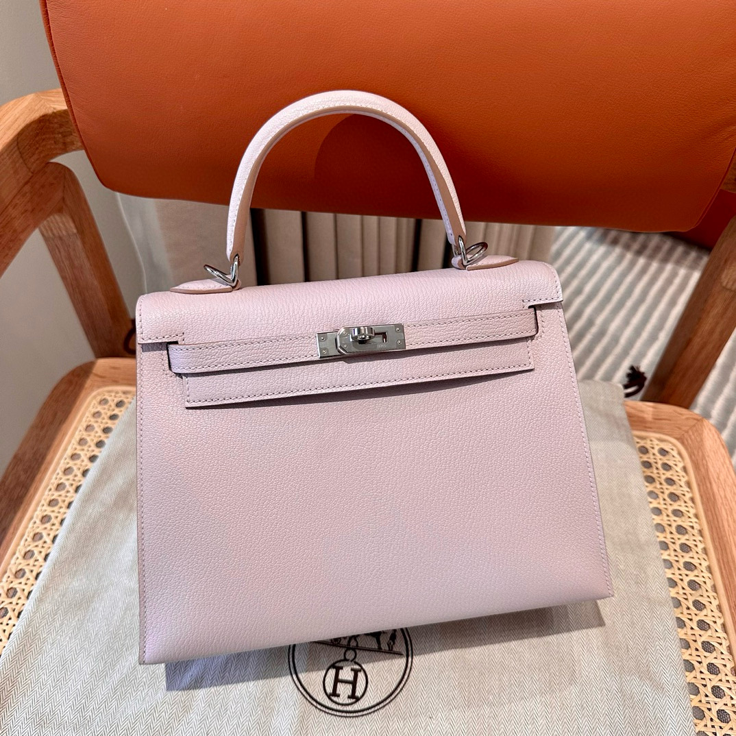 에르메스 Hermes Kelly 25cm Chèvre 09 Mauve pale/silver