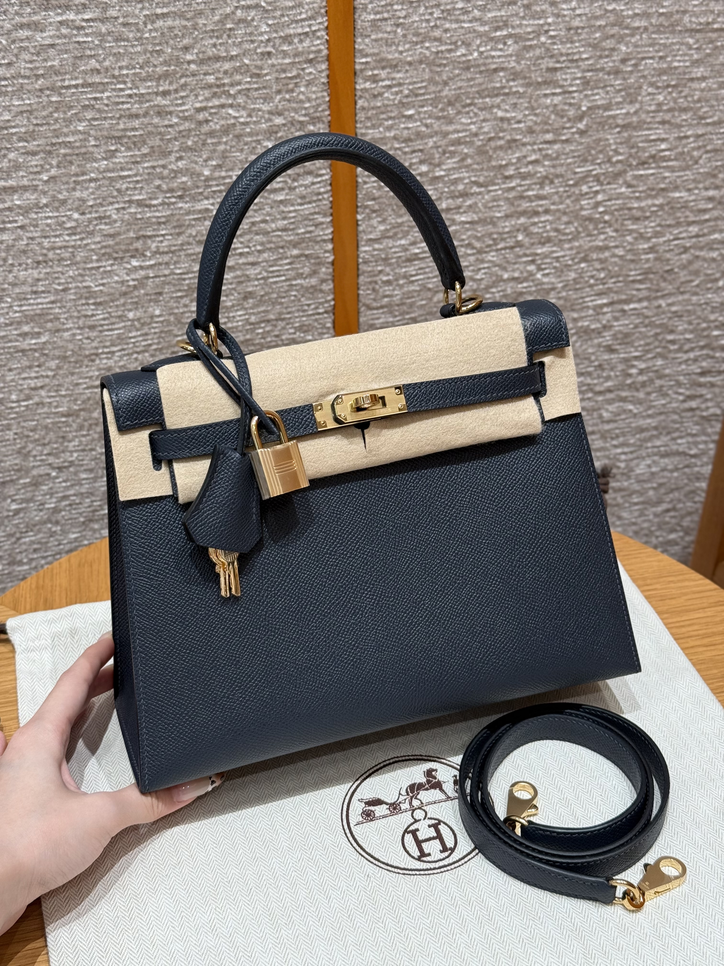 에르메스 Hermes Kelly 25cm Epsom 2z Blue nuit/gold
