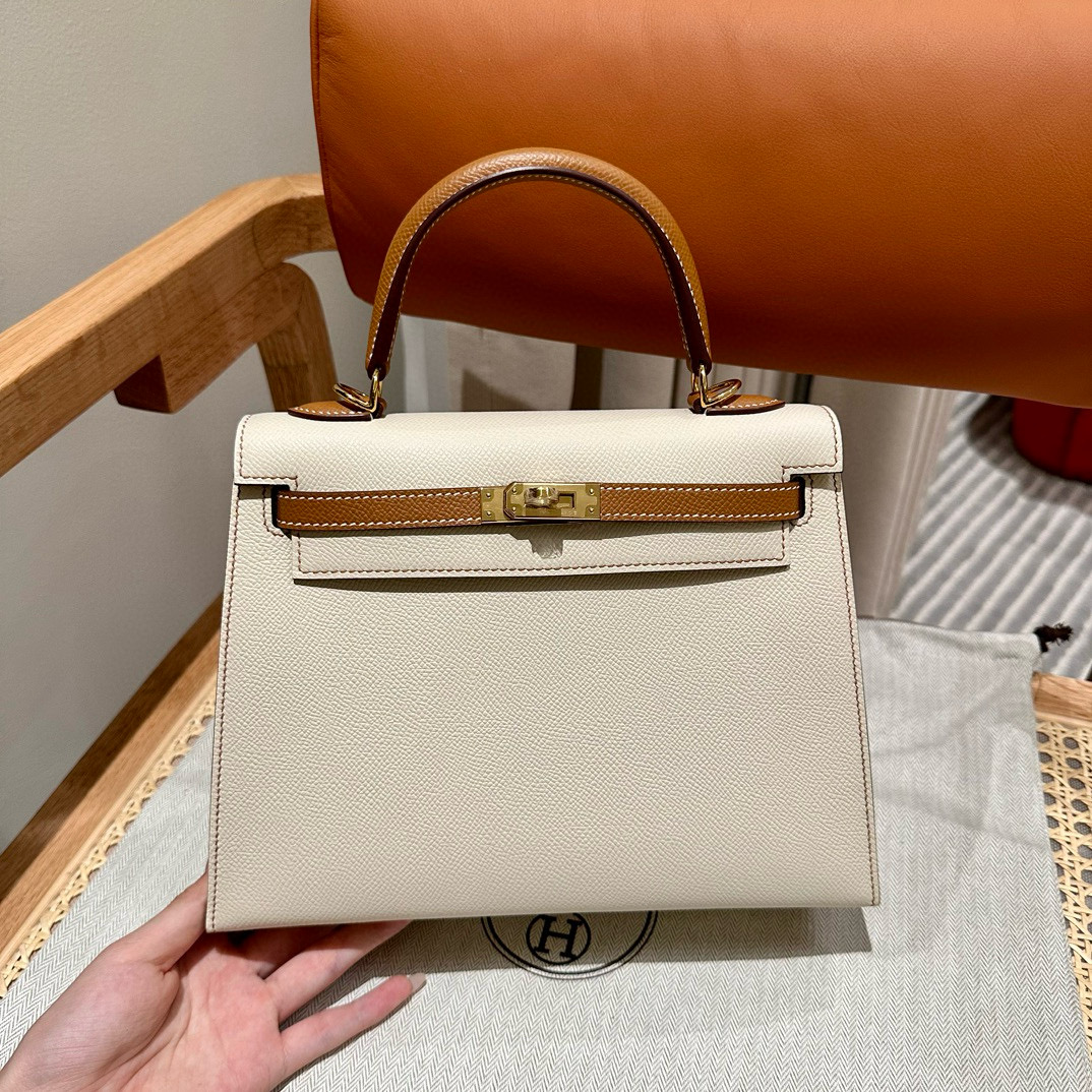 에르메스 Hermes Kelly 25cm Epsom 10 Craie and 37 Gold/gold