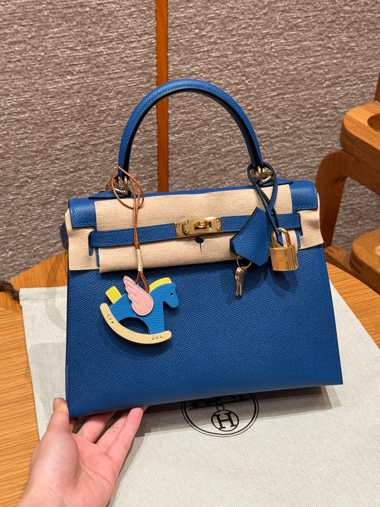 에르메스 Hermes Kelly 25cm Epsom 71 Bule France/gold
