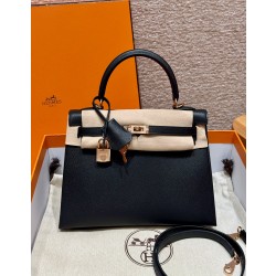 에르메스 Hermes Kelly 25cm Epsom 89 Noir/Rose gold