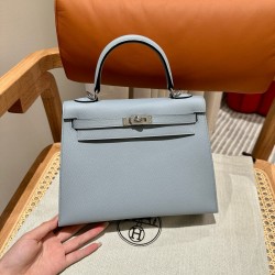 에르메스 Hermes Kelly 25cm Epsom J7 Blue lin/silver