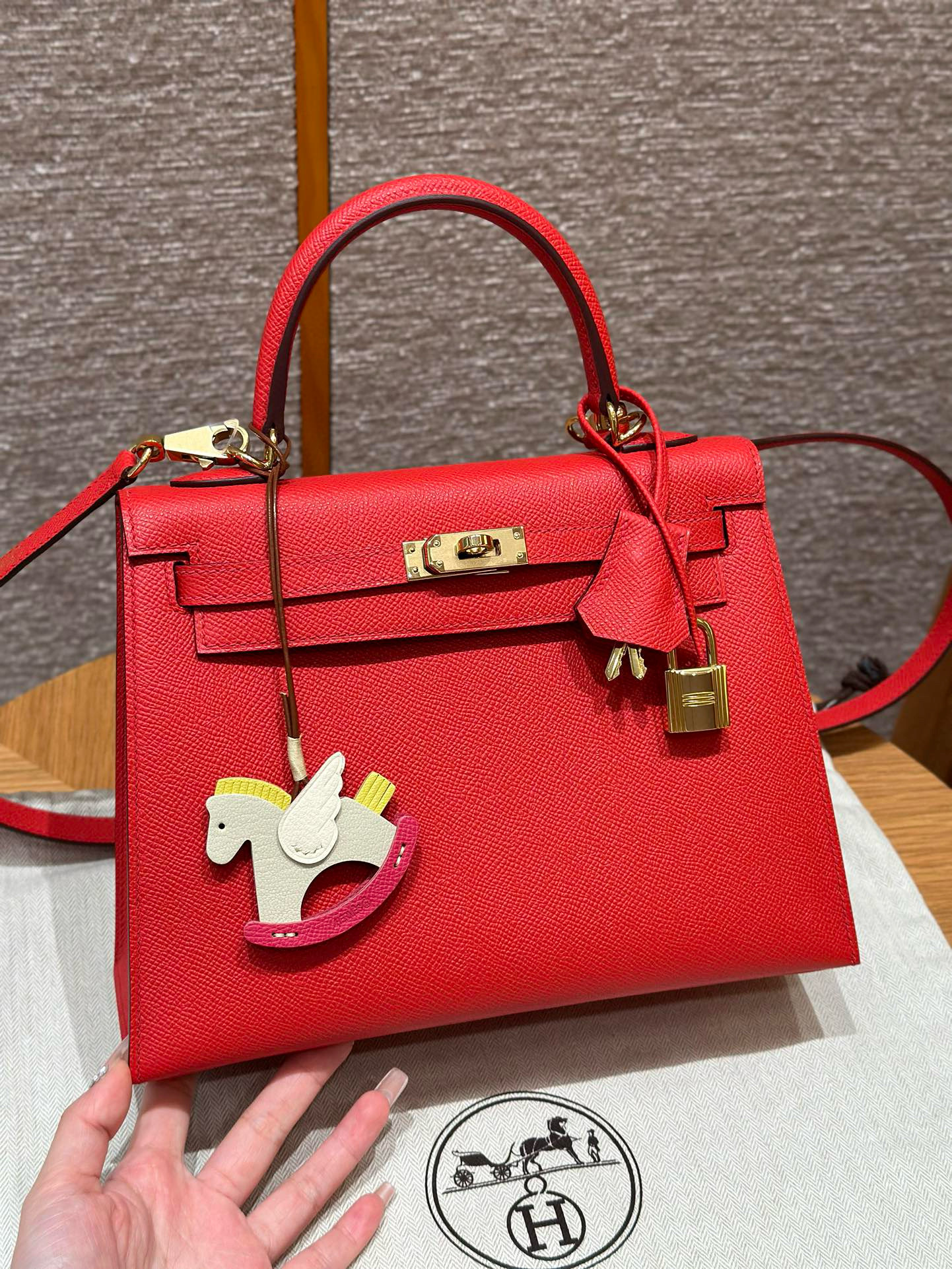 에르메스 Hermes Kelly 25cm Epsom S3 Rouge Coeur/gold