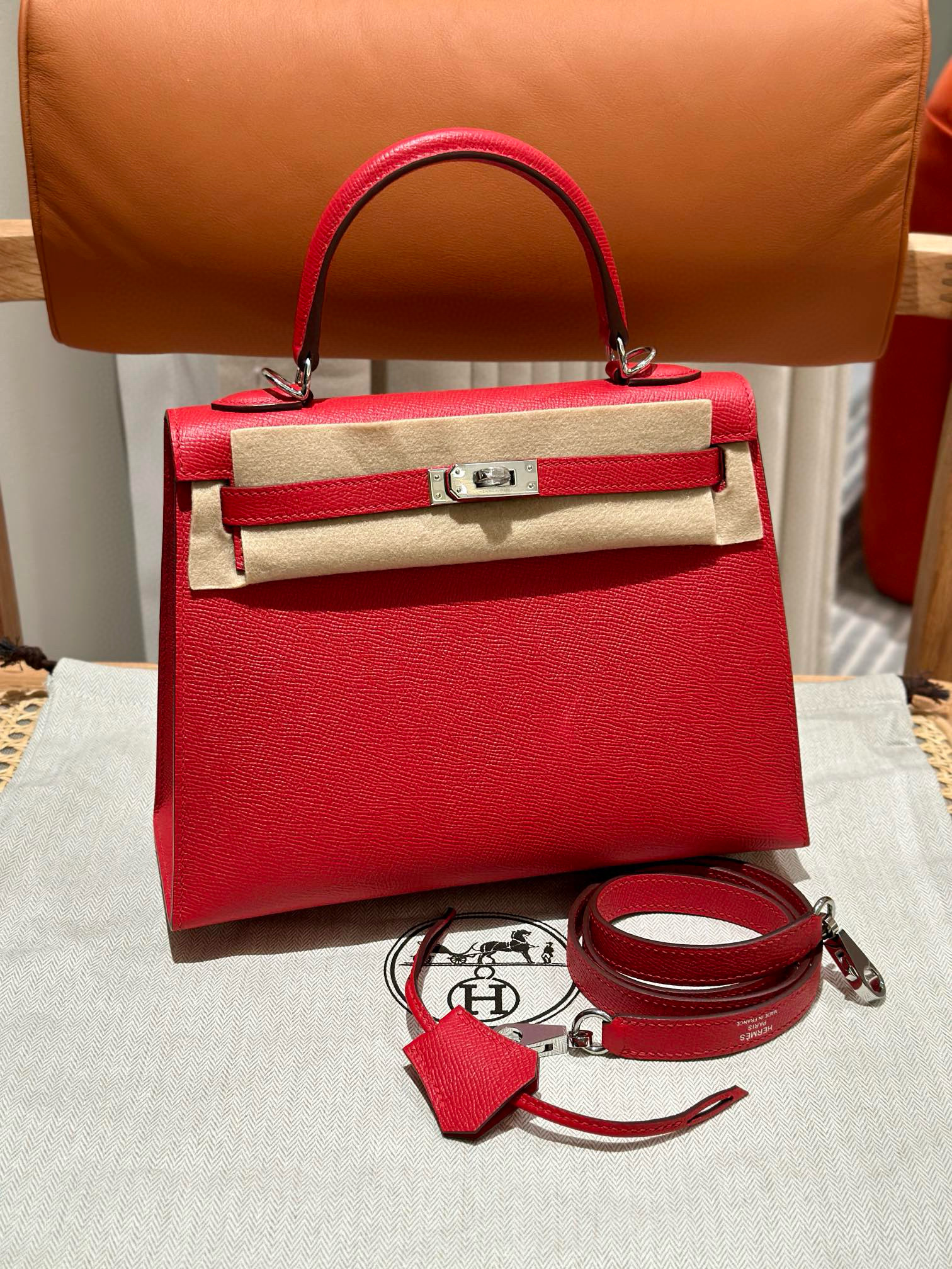 에르메스 Hermes Kelly 25cm Epsom S3 Rouge Coeur/silver