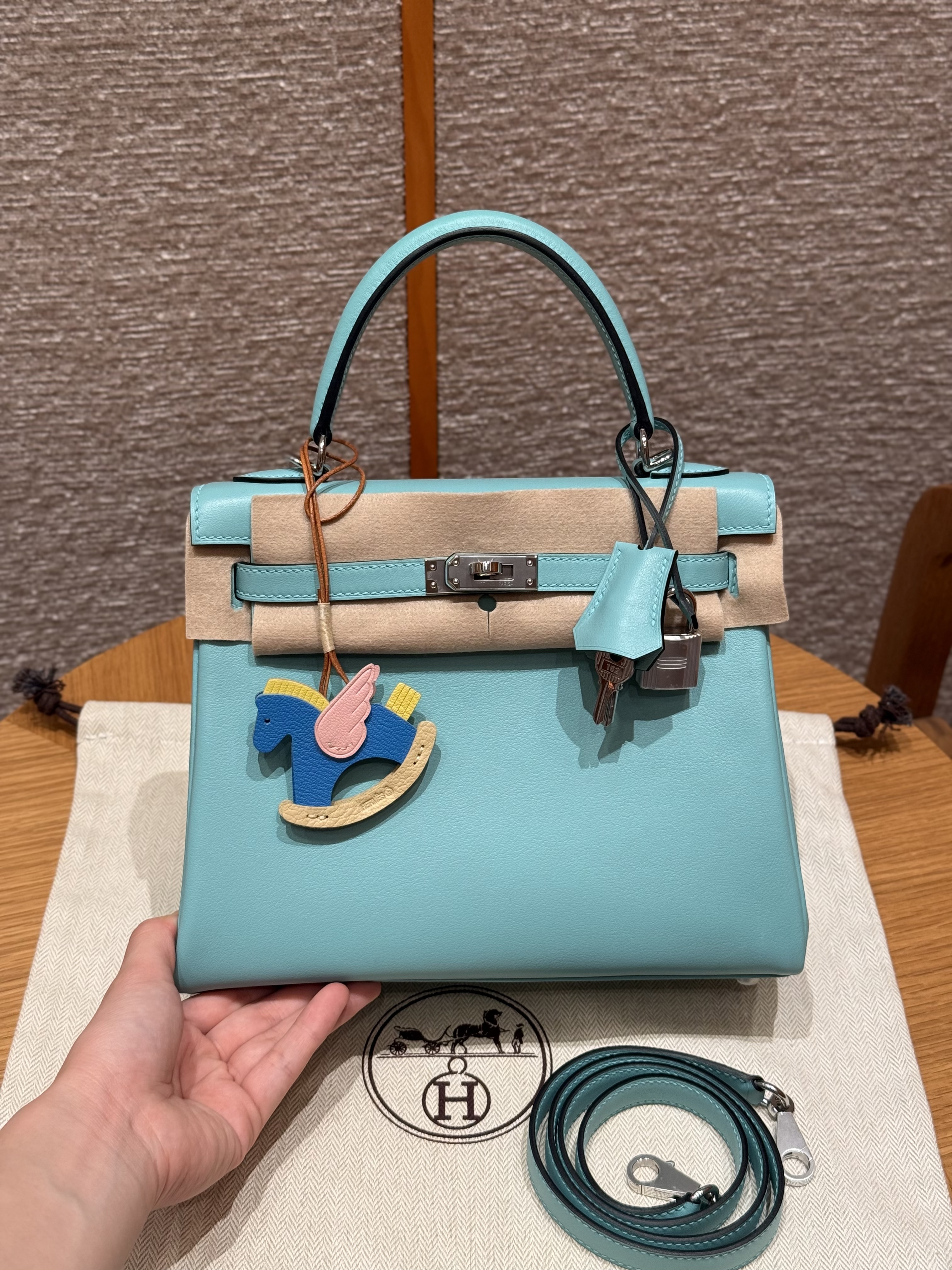 에르메스 Hermes Kelly 25cm Swift 3P Blue atoll/silver