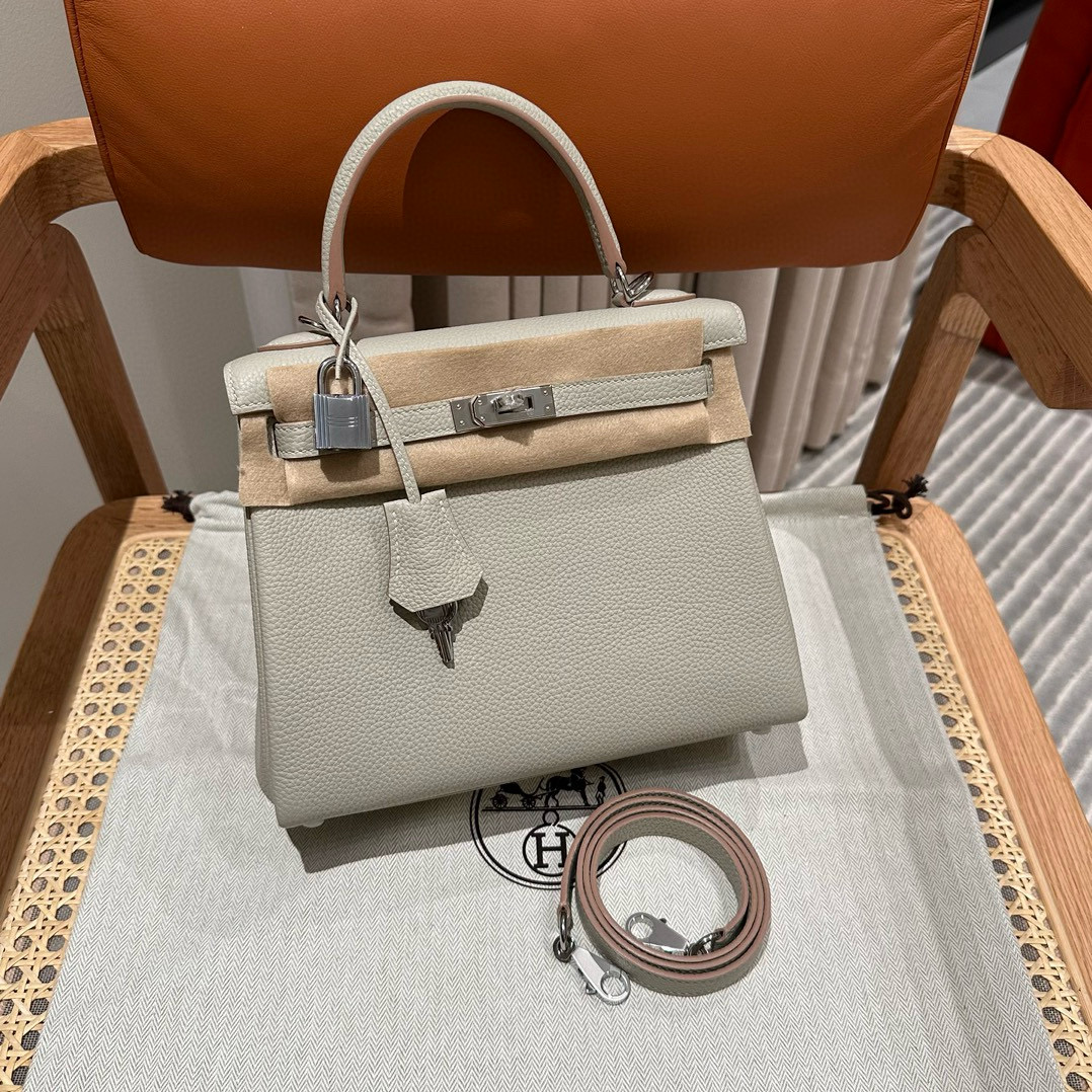 에르메스 Hermes Kelly 25cm Togo 80 Pearl Gray/silver
