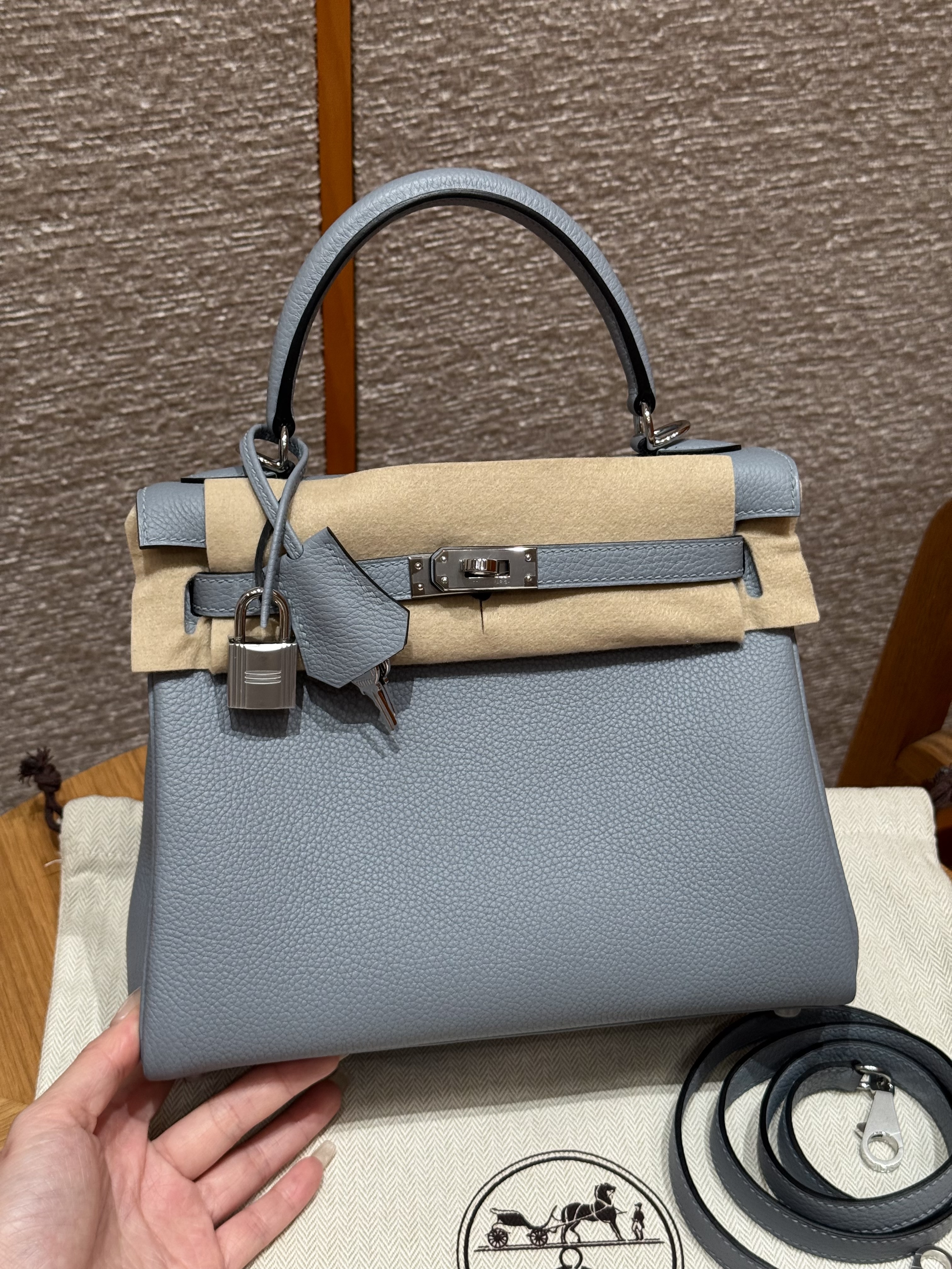 에르메스 Hermes Kelly 25cm Togo J7 Blue lin/silver