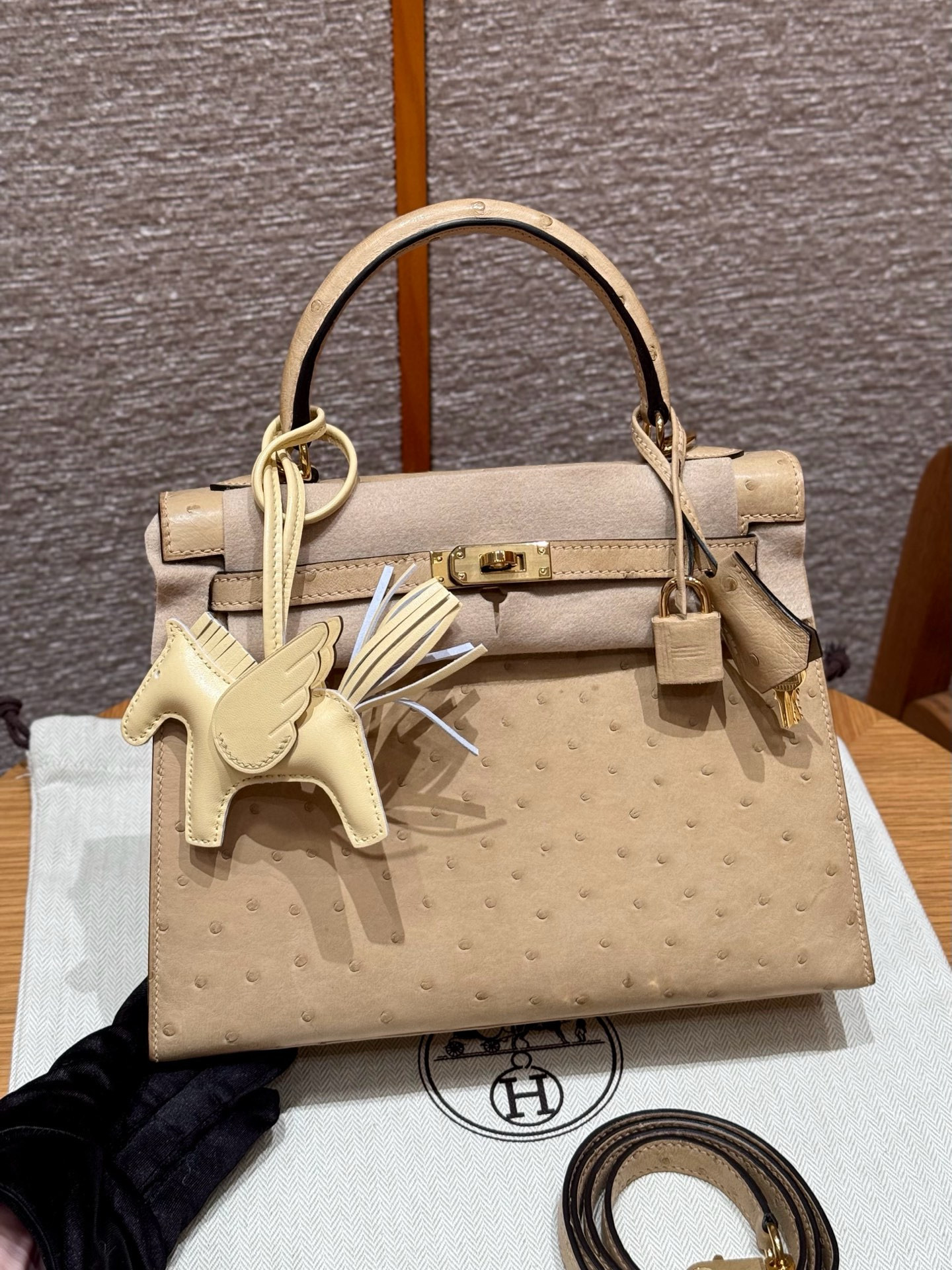 에르메스 Hermes Kelly 25cm KK ostrich OM chai/gold