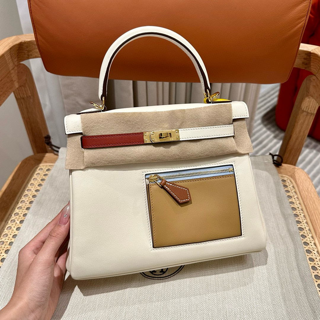 에르메스 Hermes Kelly Colormatic 25cm Swift i2 Nata 0M Chai T0 Blue Brume 9R Lime X9 Mauve Sylvestre 6C Cuivre/gold
