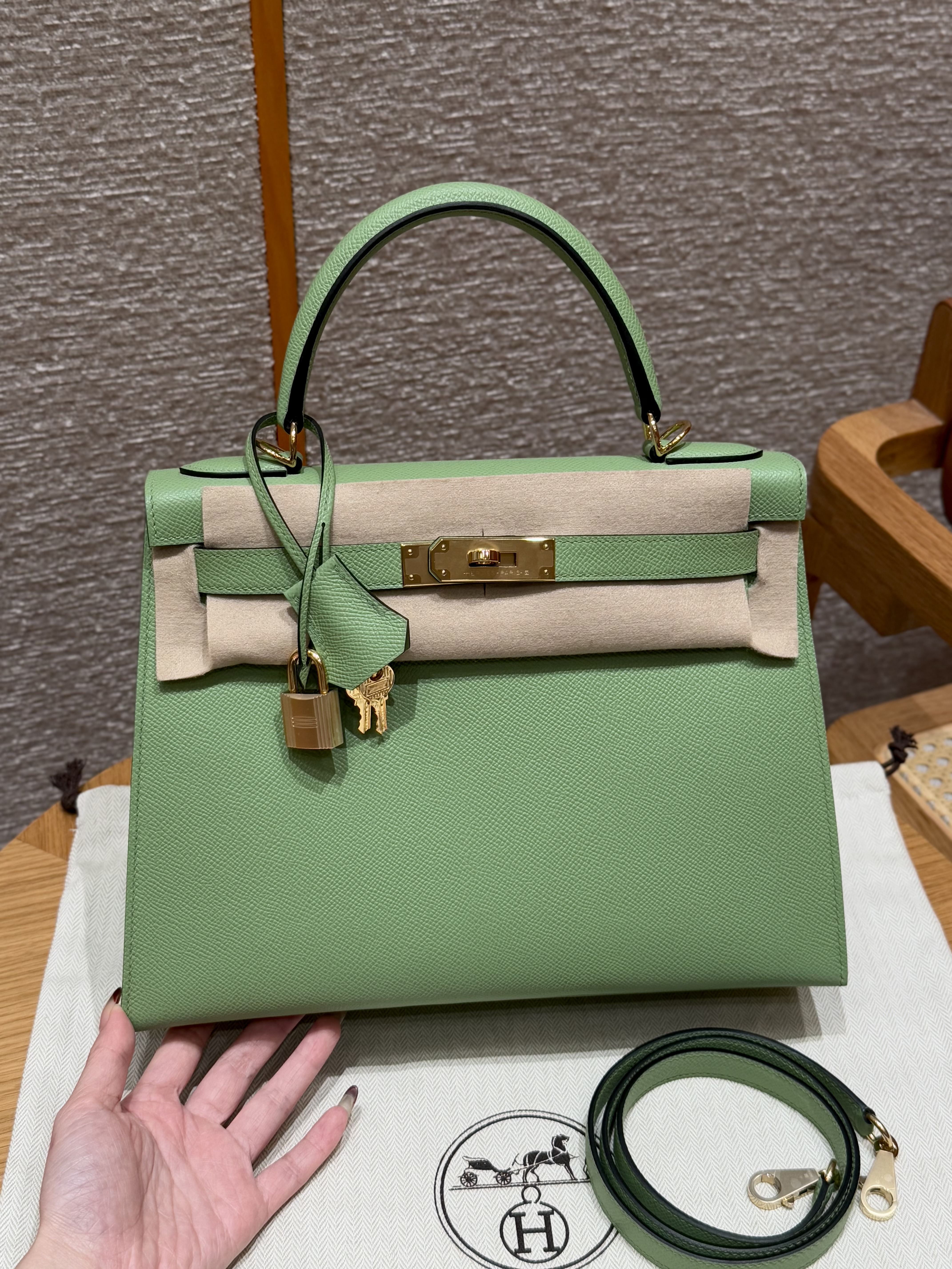 에르메스 Hermes Kelly 28cm Epsom 3i Vert Criquent/gold