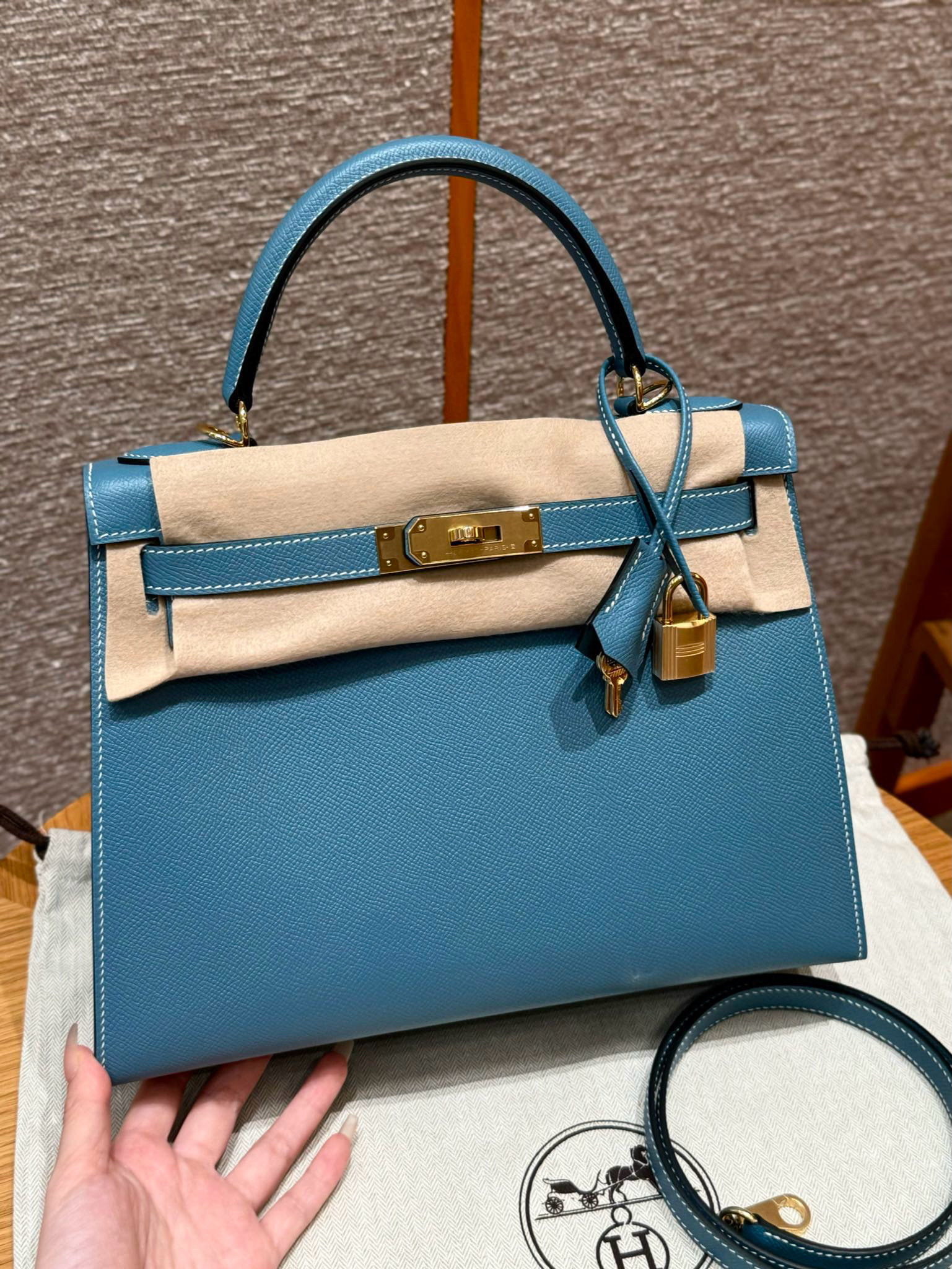 에르메스 Hermes Kelly 28cm Epsom 75 Blue Jean/gold
