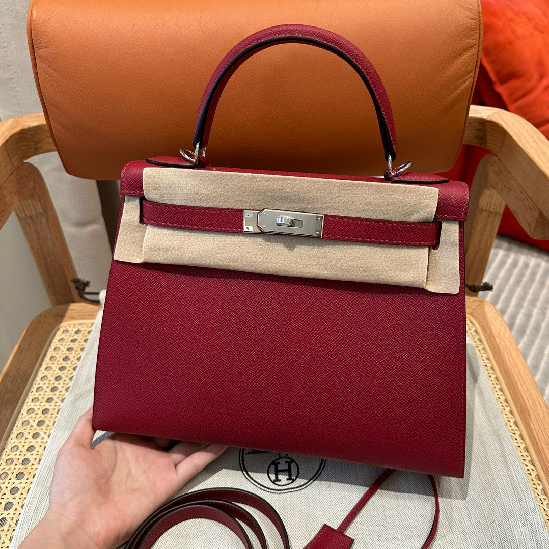 에르메스 Hermes Kelly 28cm Epsom K1 Rouge  Grenat/silver