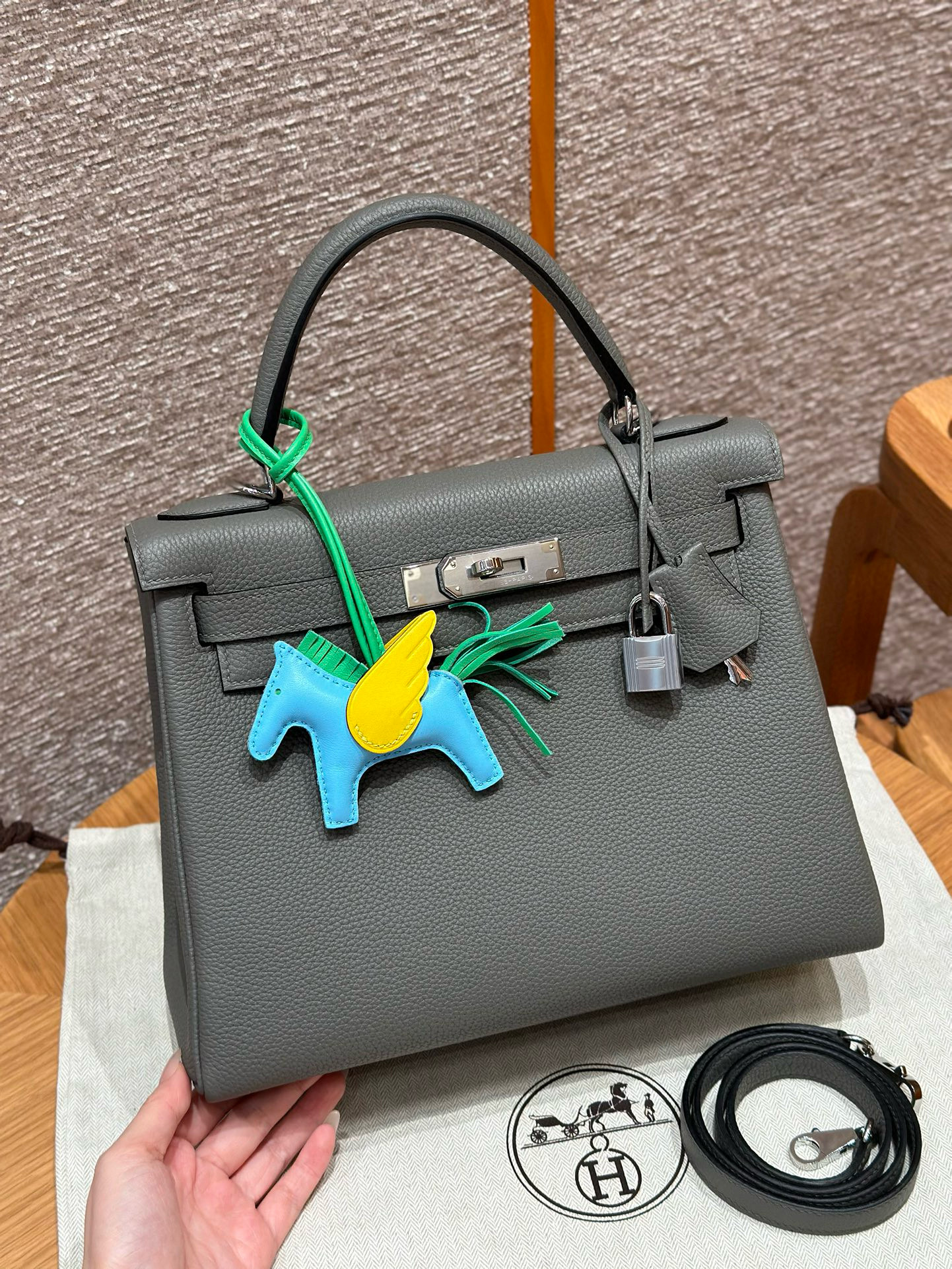 에르메스 Hermes Kelly 28cm Togo 0L Gris Mayer/silver