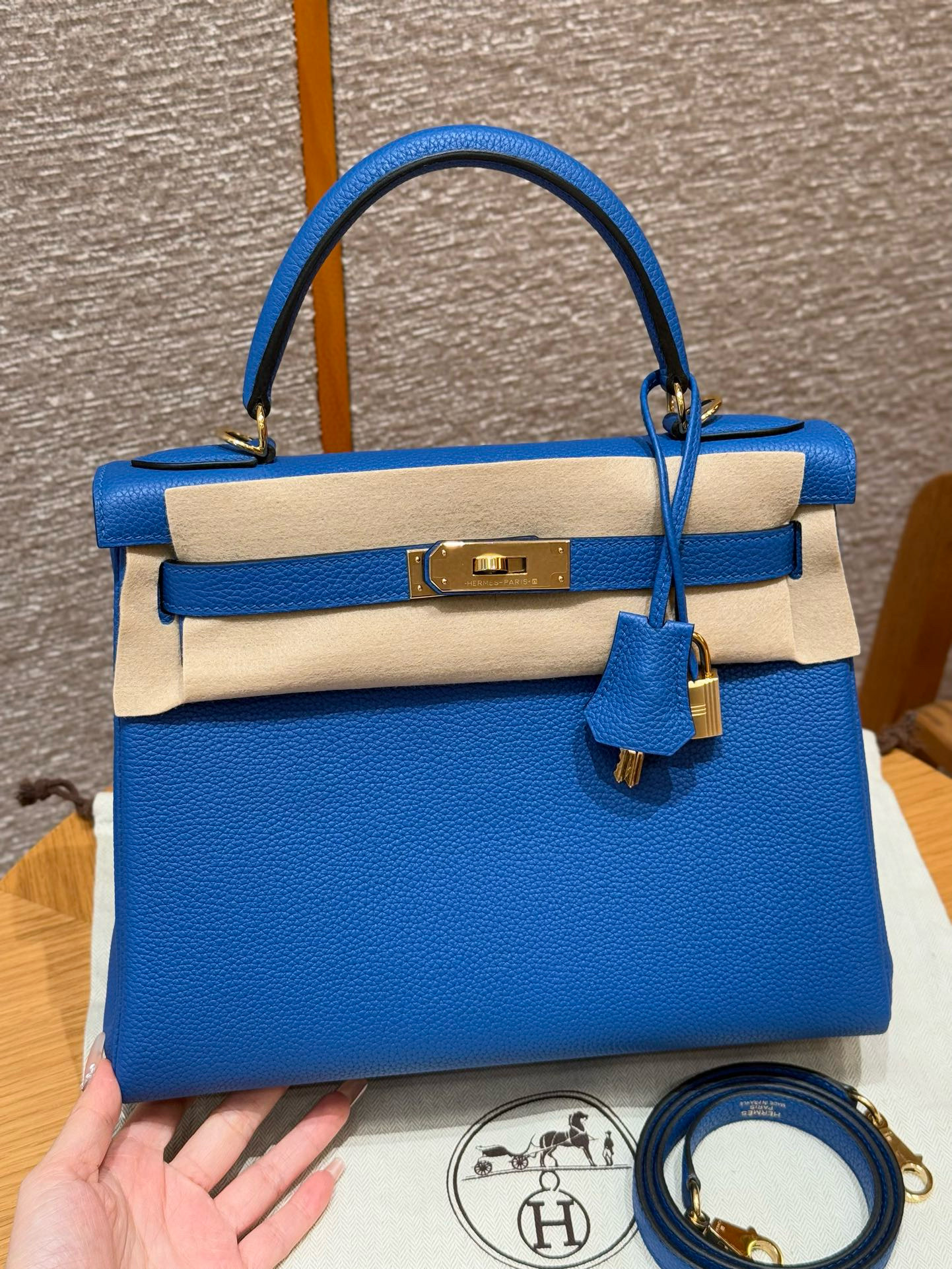 에르메스 Hermes Kelly 28cm Togo 71 Blue France/gold
