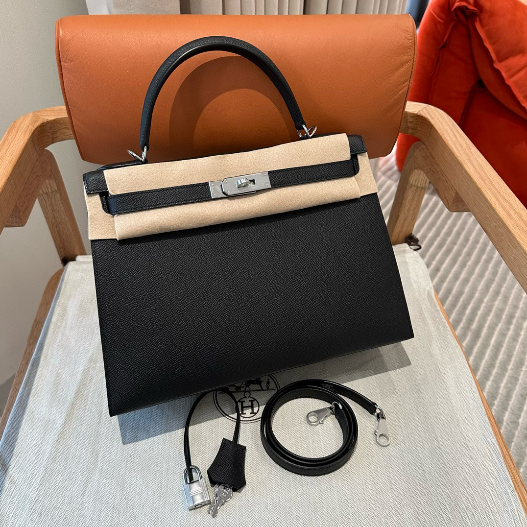 에르메스 Hermes Kelly 32cm Epsom 89 Noir/silver